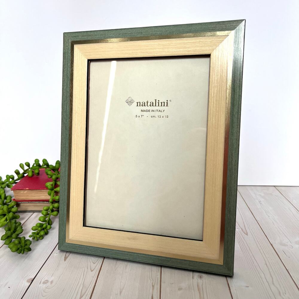 Natalini Italian Picture Frame Natural & Gray Green Wood Tones Gold Accents 5x7"
